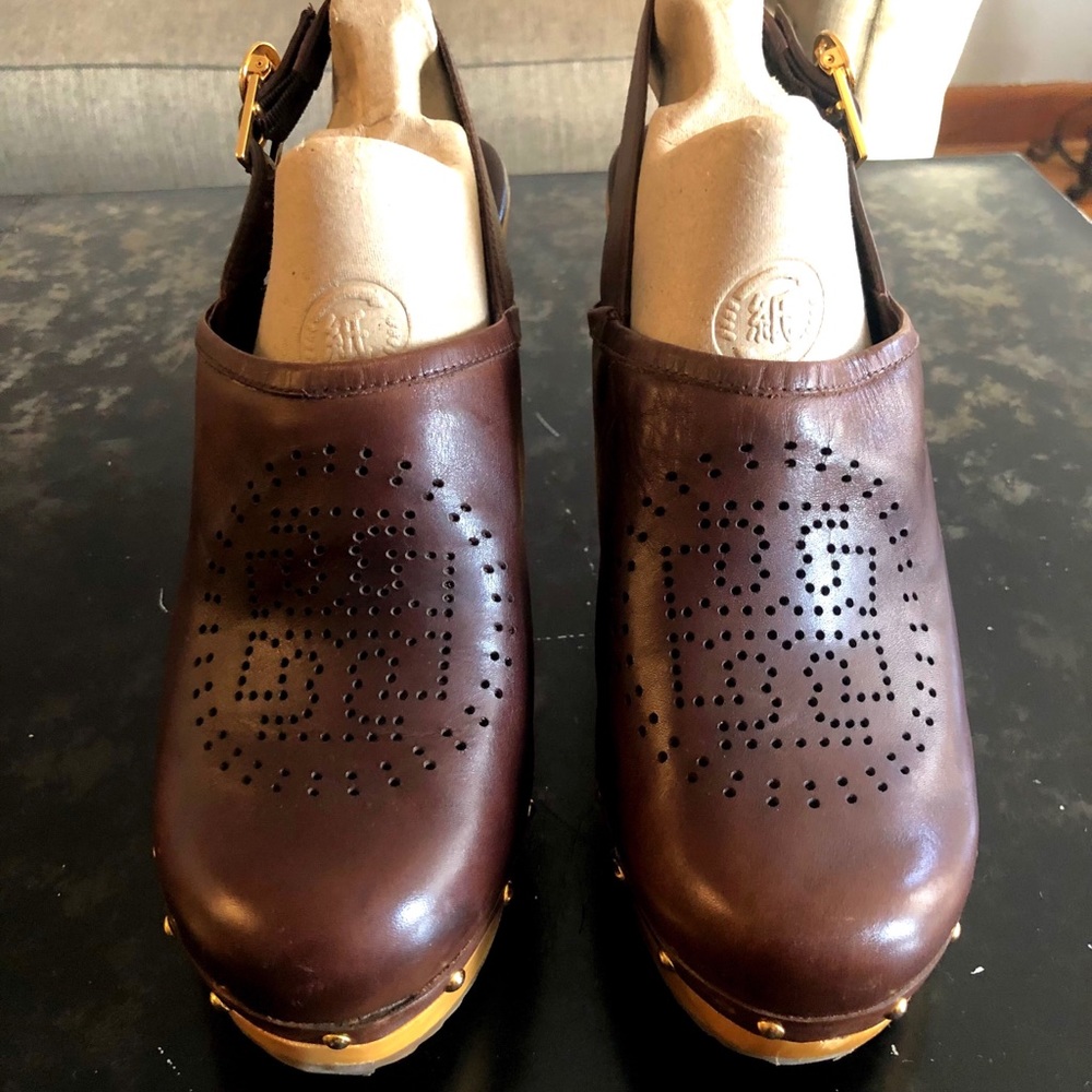 Tory Burch Brown Leather Clogs